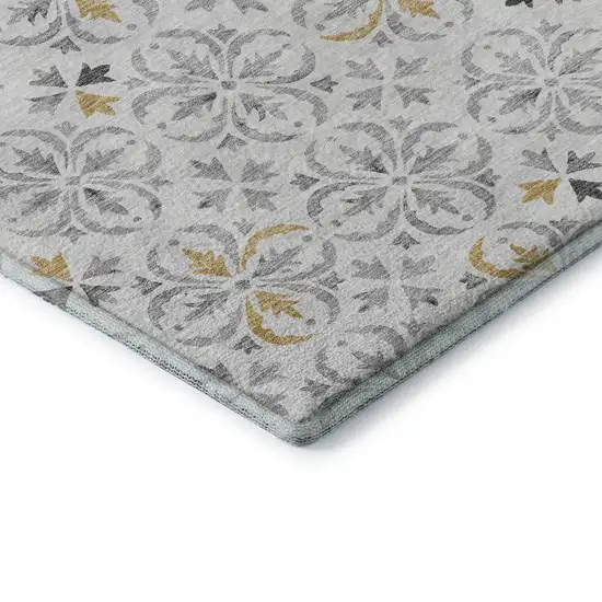 Silver And Gray Floral Washable Area Rug With UV Protection Photo 7