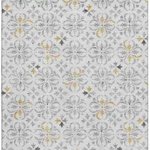 Photo of Silver And Gray Floral Washable Area Rug With UV Protection