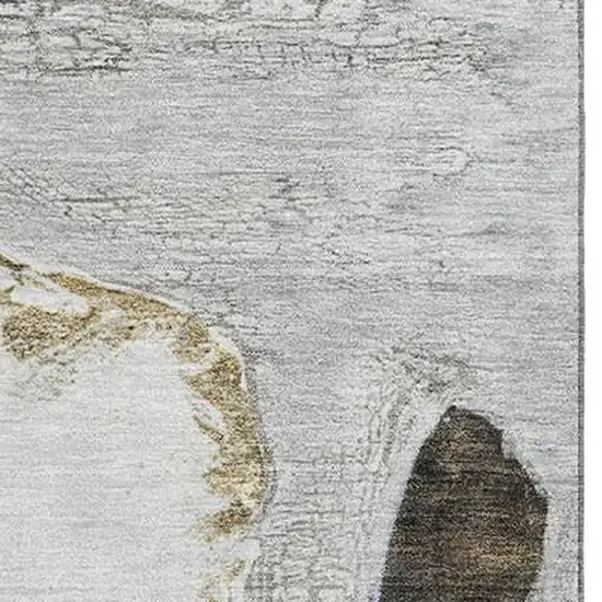 Silver And Gray Floral Washable Area Rug With UV Protection Photo 3