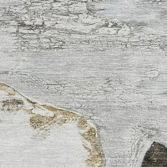 Silver And Gray Floral Washable Area Rug With UV Protection Photo 3