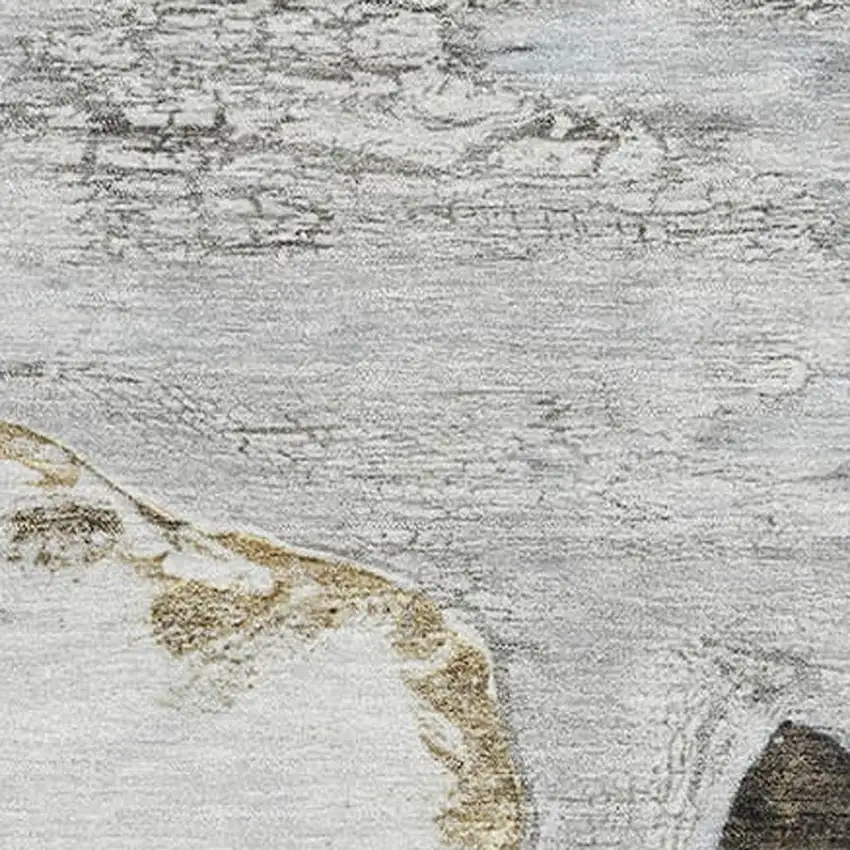 Silver And Gray Floral Washable Area Rug With UV Protection Photo 3