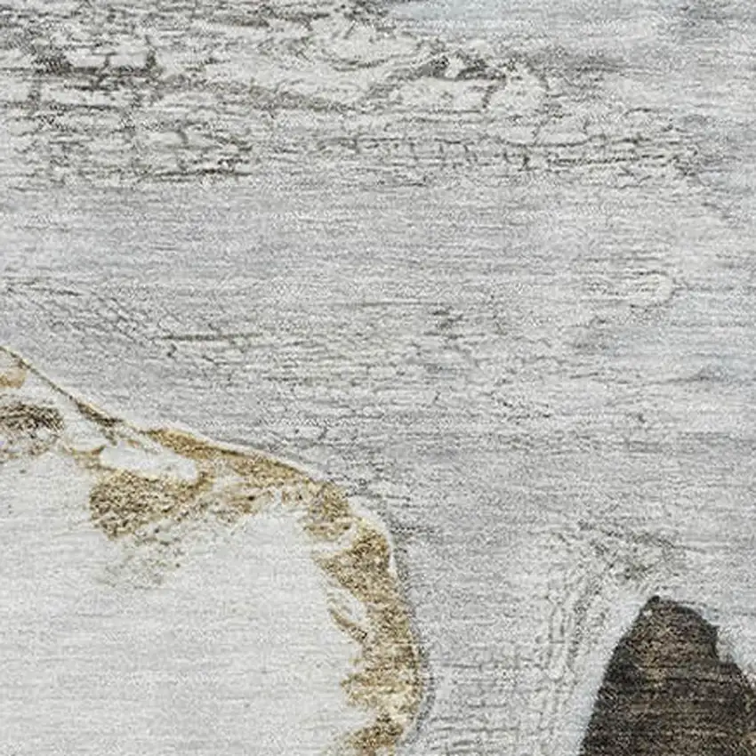 Silver And Gray Floral Washable Area Rug With UV Protection Photo 3