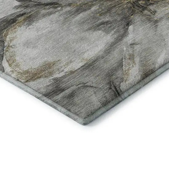 Silver And Gray Floral Washable Area Rug With UV Protection Photo 7