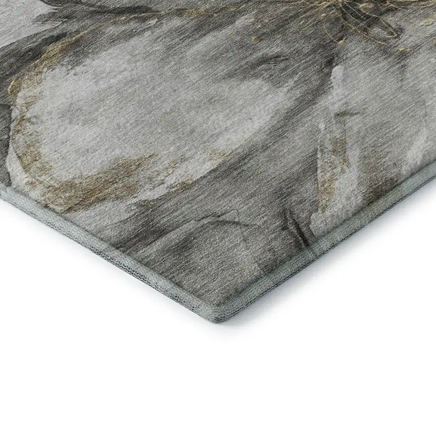 Silver And Gray Floral Washable Area Rug With UV Protection Photo 7