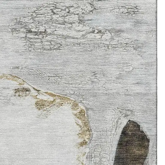 Silver And Gray Floral Washable Area Rug With UV Protection Photo 3