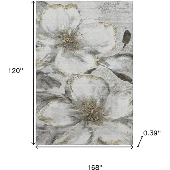 Silver And Gray Floral Washable Area Rug With UV Protection Photo 9