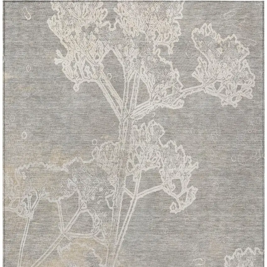 Silver And Gray Floral Washable Indoor Outdoor Area Rug Photo 5
