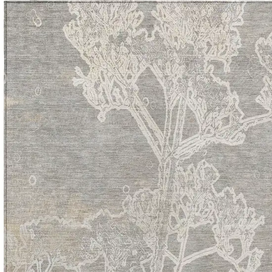 Silver And Gray Floral Washable Indoor Outdoor Area Rug Photo 6