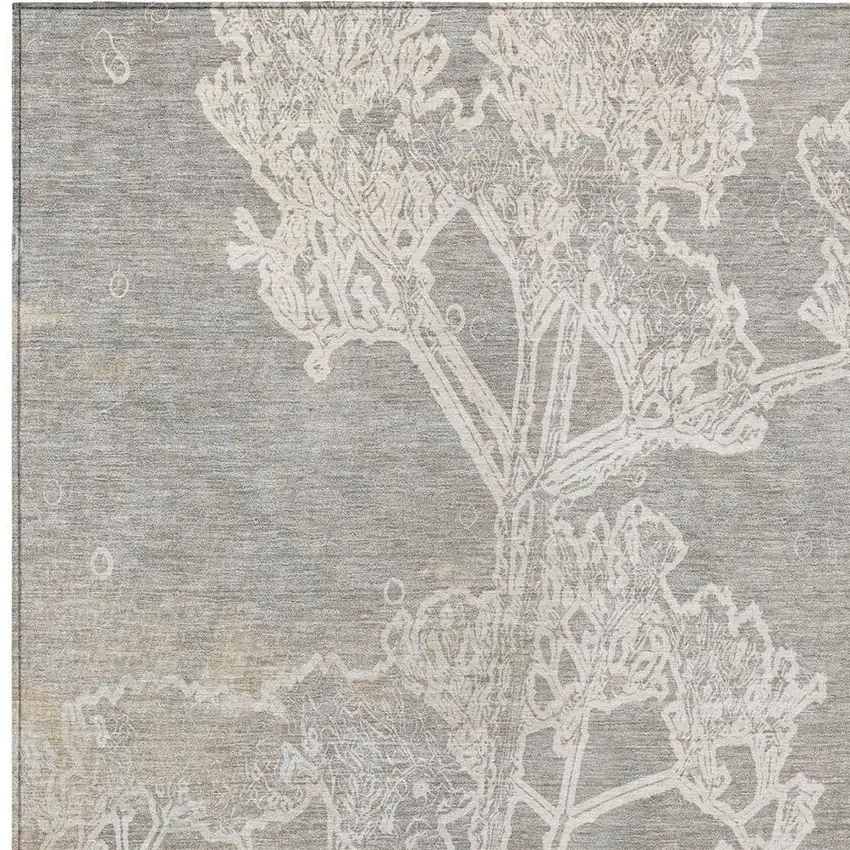 Silver And Gray Floral Washable Indoor Outdoor Area Rug Photo 6