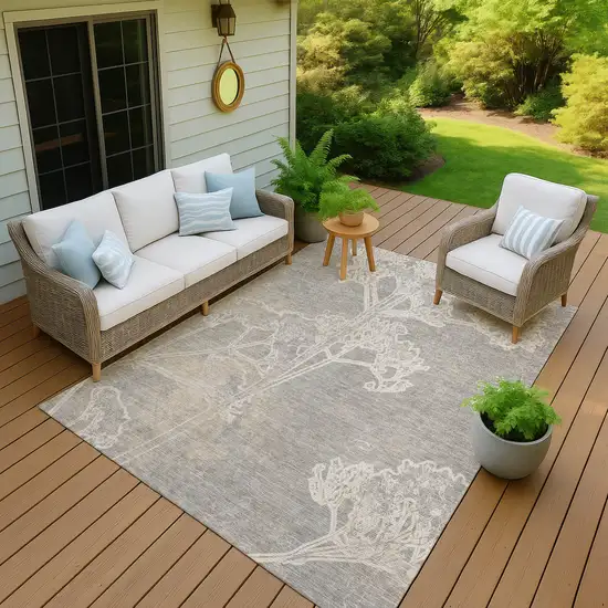 Silver And Gray Floral Washable Indoor Outdoor Area Rug Photo 7