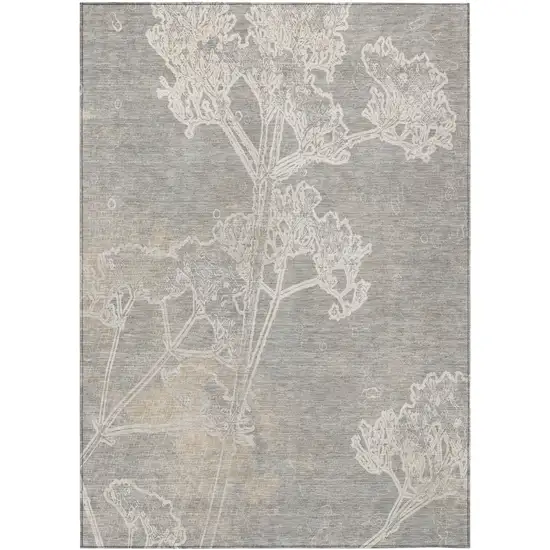 Silver And Gray Floral Washable Indoor Outdoor Area Rug Photo 2