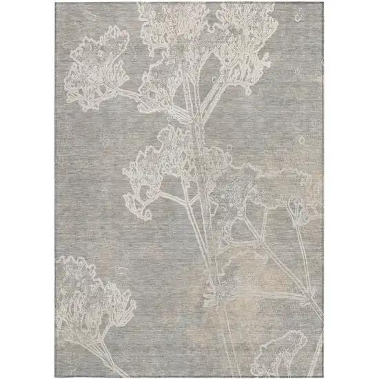 Silver And Gray Floral Washable Indoor Outdoor Area Rug Photo 4