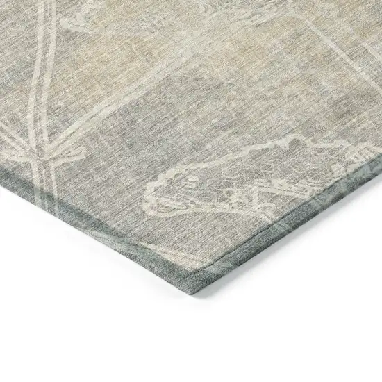 Silver And Gray Floral Washable Indoor Outdoor Area Rug Photo 6