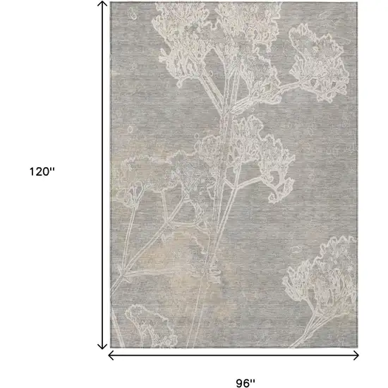 Silver And Gray Floral Washable Indoor Outdoor Area Rug Photo 3