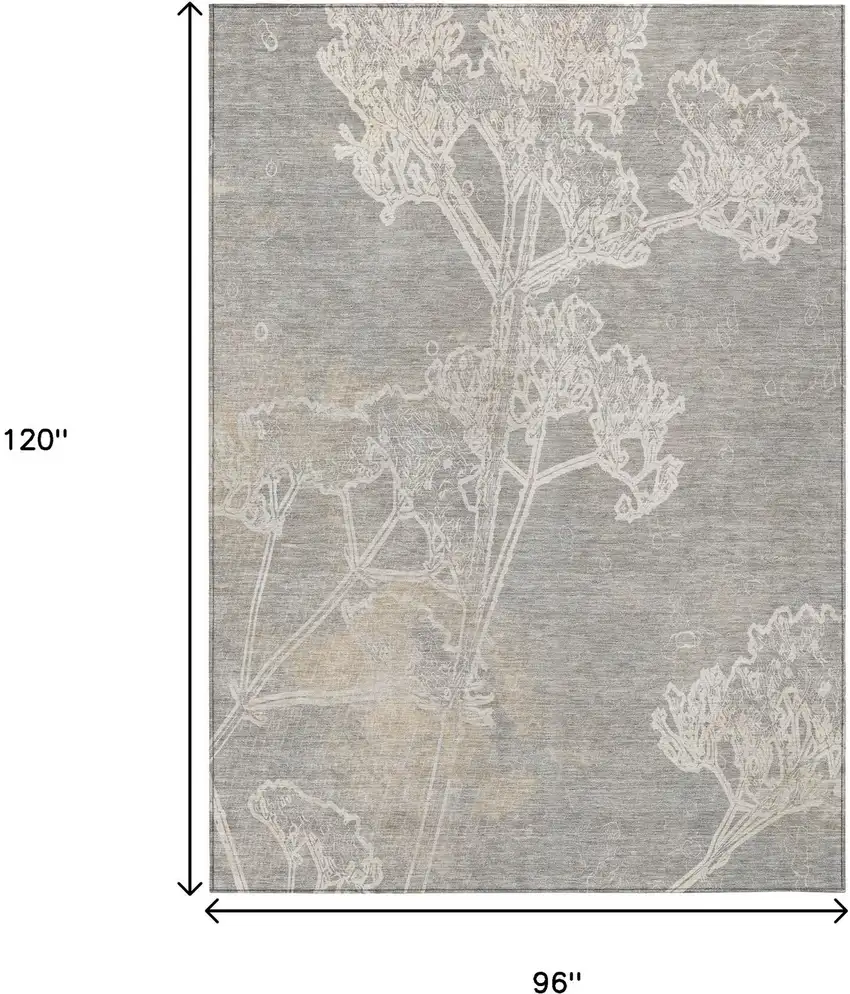 Silver And Gray Floral Washable Indoor Outdoor Area Rug Photo 3