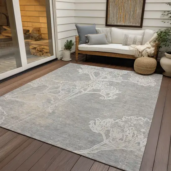 Silver And Gray Floral Washable Indoor Outdoor Area Rug Photo 9