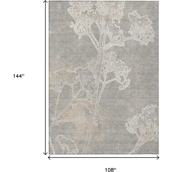 Silver And Gray Floral Washable Indoor Outdoor Area Rug Photo 3