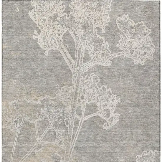 Silver And Gray Floral Washable Indoor Outdoor Area Rug Photo 4