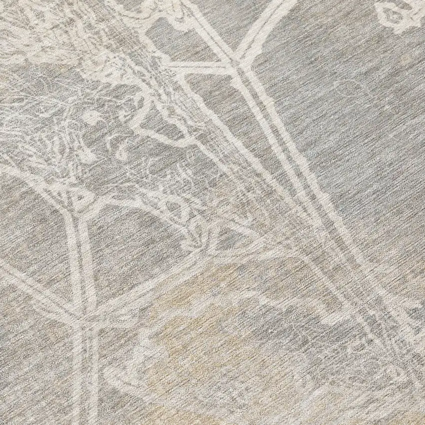 Silver And Gray Floral Washable Indoor Outdoor Area Rug Photo 7