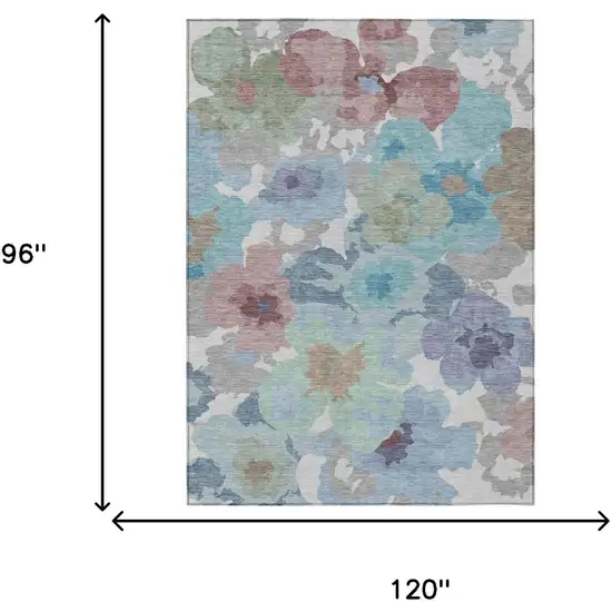 Silver And Gray Floral Washable Indoor Outdoor Area Rug Photo 6