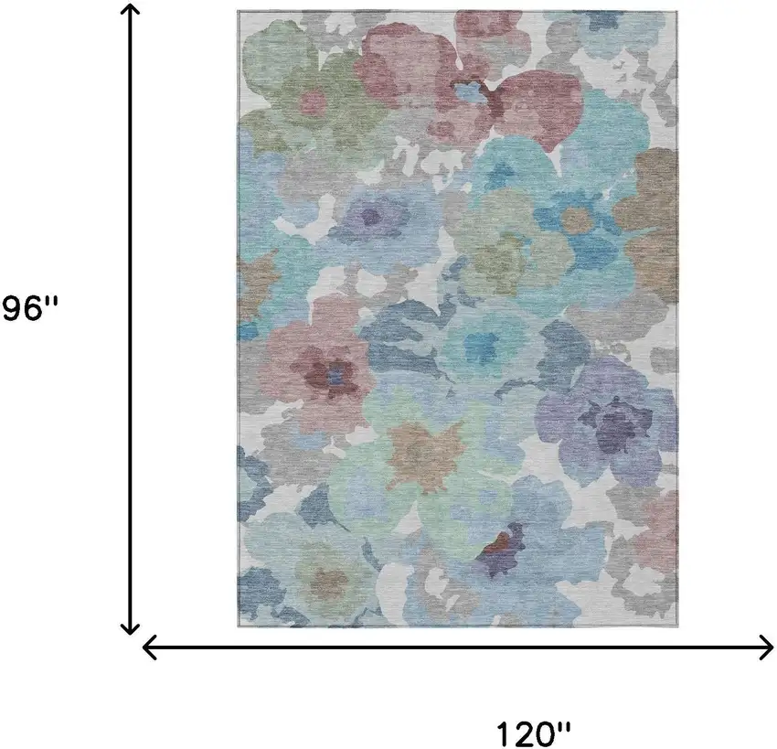 Silver And Gray Floral Washable Indoor Outdoor Area Rug Photo 6