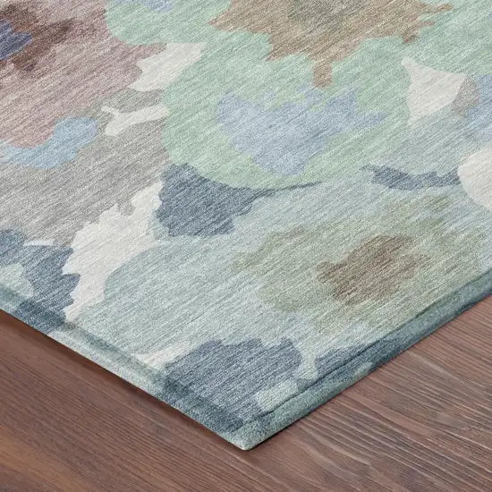 Silver And Gray Floral Washable Indoor Outdoor Area Rug Photo 4