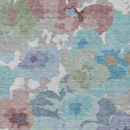 Silver And Gray Floral Washable Indoor Outdoor Area Rug Photo 2