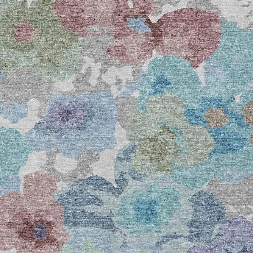 Silver And Gray Floral Washable Indoor Outdoor Area Rug Photo 2