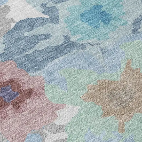 Silver And Gray Floral Washable Indoor Outdoor Area Rug Photo 5