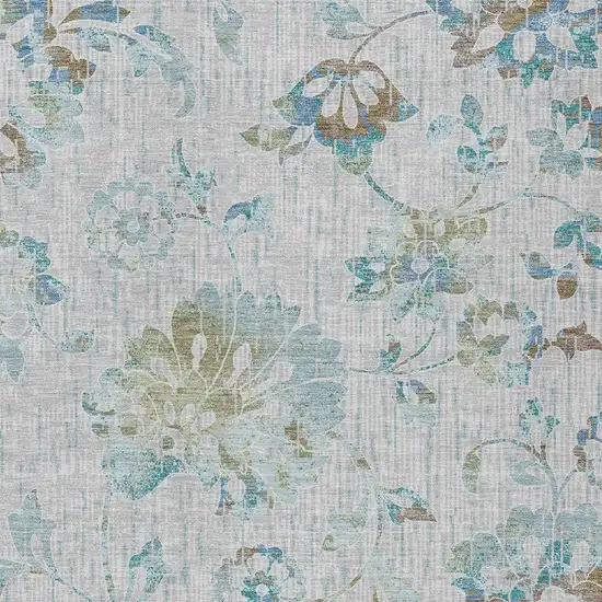 Silver And Gray Floral Washable Indoor Outdoor Area Rug Photo 2