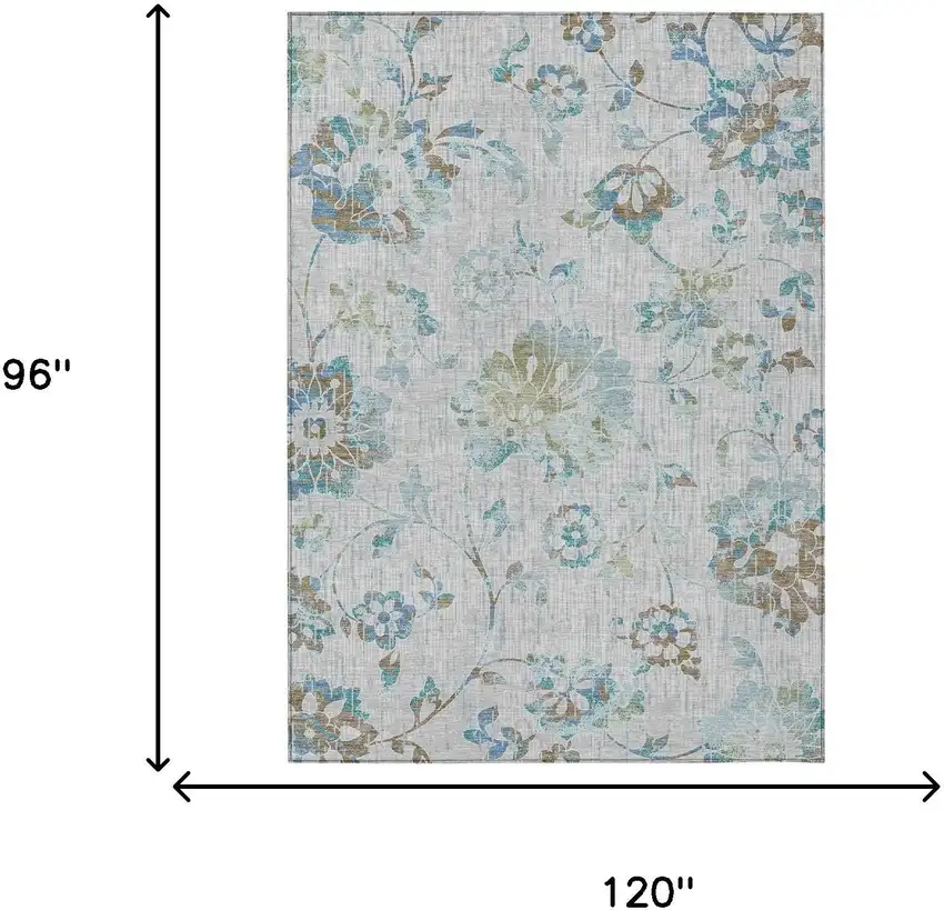Silver And Gray Floral Washable Indoor Outdoor Area Rug Photo 6