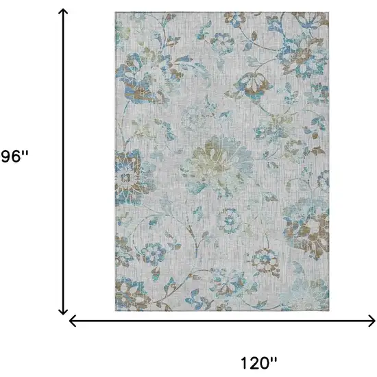 Silver And Gray Floral Washable Indoor Outdoor Area Rug Photo 6