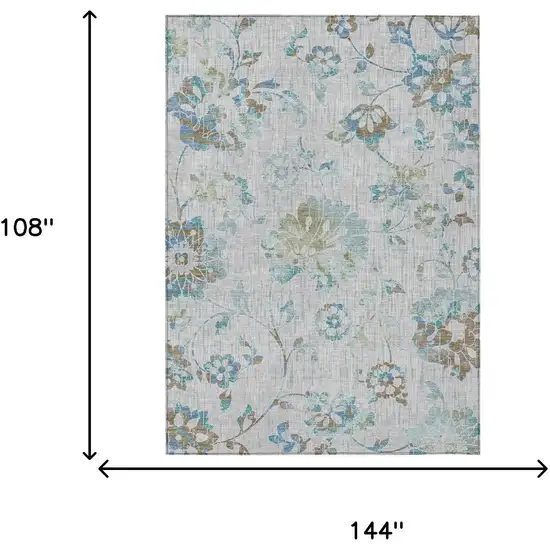 Silver And Gray Floral Washable Indoor Outdoor Area Rug Photo 6