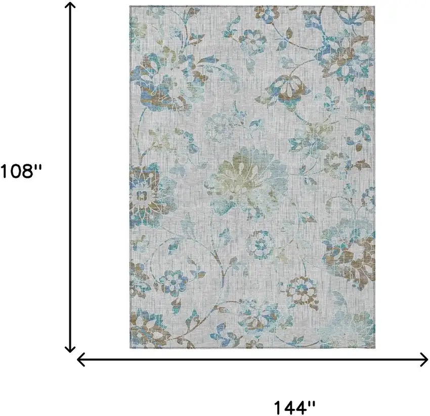 Silver And Gray Floral Washable Indoor Outdoor Area Rug Photo 6