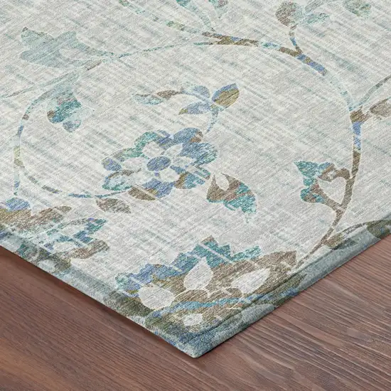 Silver And Gray Floral Washable Indoor Outdoor Area Rug Photo 4