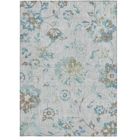 Silver And Gray Floral Washable Indoor Outdoor Area Rug Photo 3