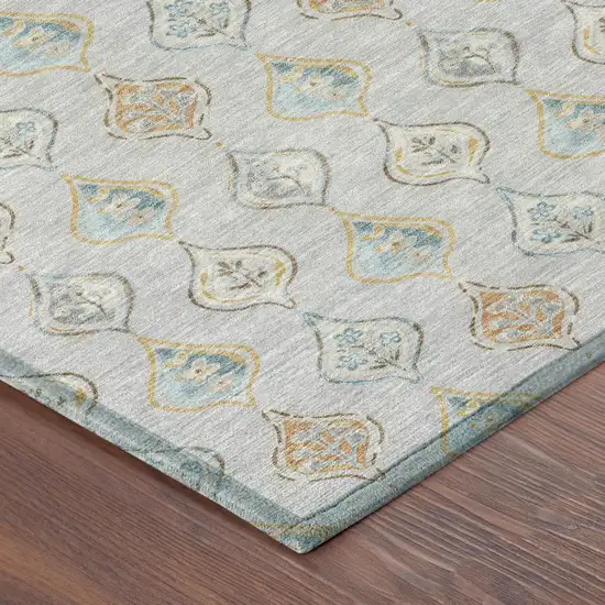 Silver And Gray Floral Washable Indoor Outdoor Area Rug Photo 4