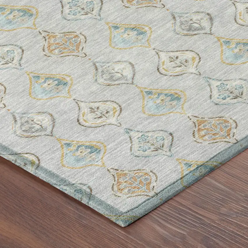 Silver And Gray Floral Washable Indoor Outdoor Area Rug Photo 4