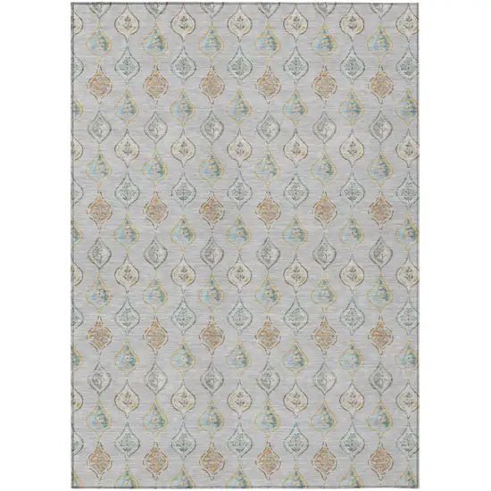 Silver And Gray Floral Washable Indoor Outdoor Area Rug Photo 1