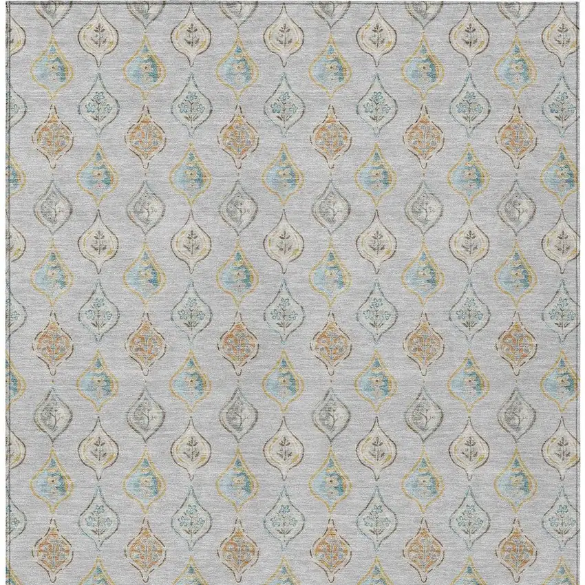 Silver And Gray Floral Washable Indoor Outdoor Area Rug Photo 3