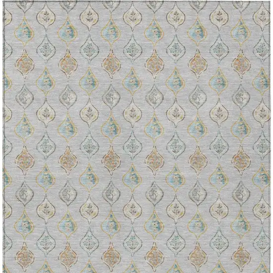 Silver And Gray Floral Washable Indoor Outdoor Area Rug Photo 3