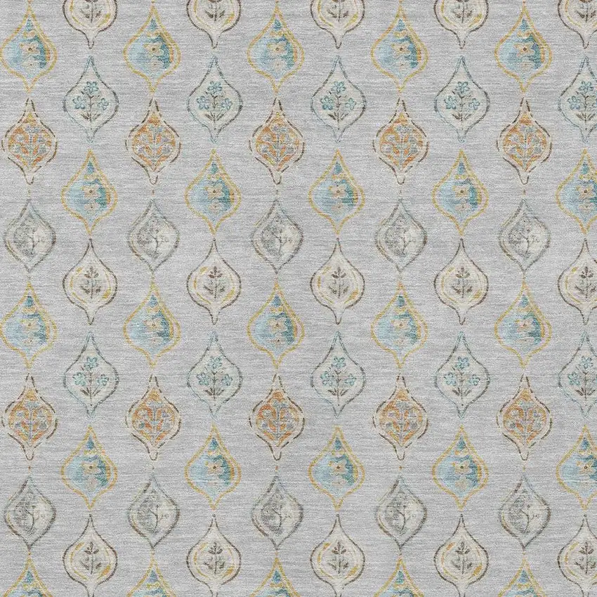 Silver And Gray Floral Washable Indoor Outdoor Area Rug Photo 2