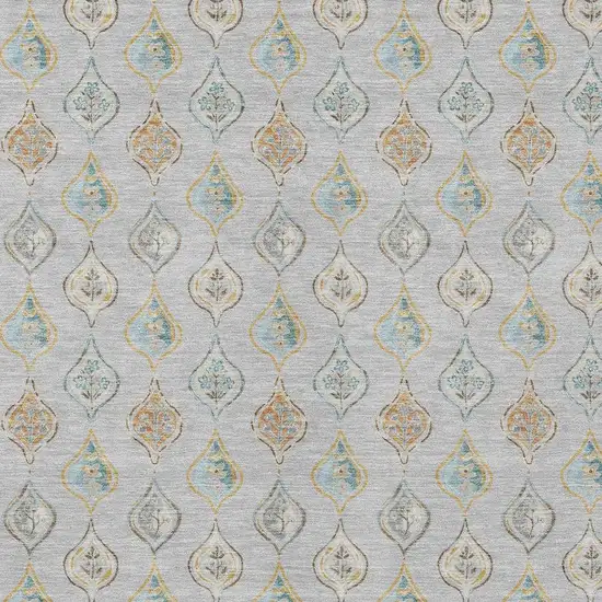 Silver And Gray Floral Washable Indoor Outdoor Area Rug Photo 2