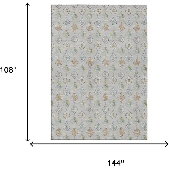 Silver And Gray Floral Washable Indoor Outdoor Area Rug Photo 6