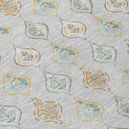 Silver And Gray Floral Washable Indoor Outdoor Area Rug Photo 5