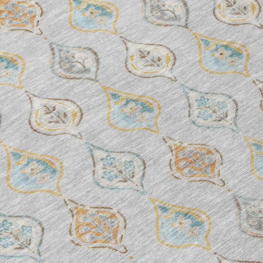 Silver And Gray Floral Washable Indoor Outdoor Area Rug Photo 5