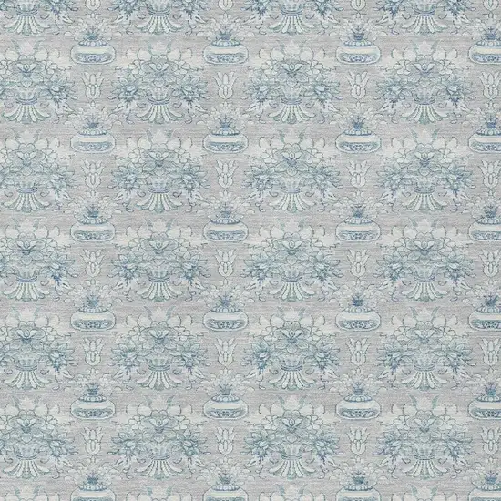 Silver And Gray Floral Washable Indoor Outdoor Area Rug Photo 5
