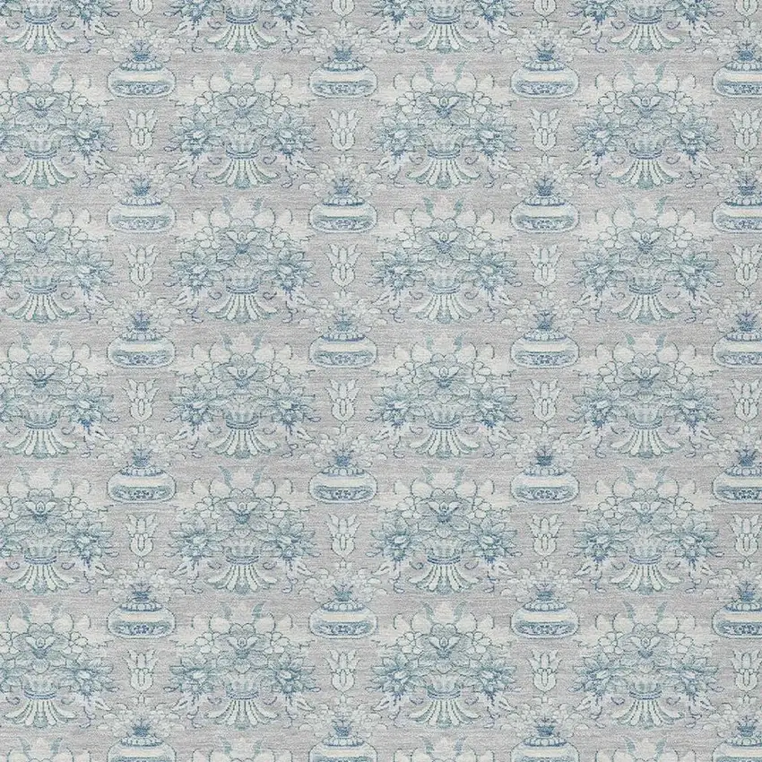 Silver And Gray Floral Washable Indoor Outdoor Area Rug Photo 5
