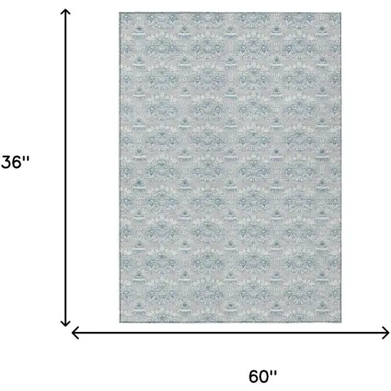 Silver And Gray Floral Washable Indoor Outdoor Area Rug Photo 8