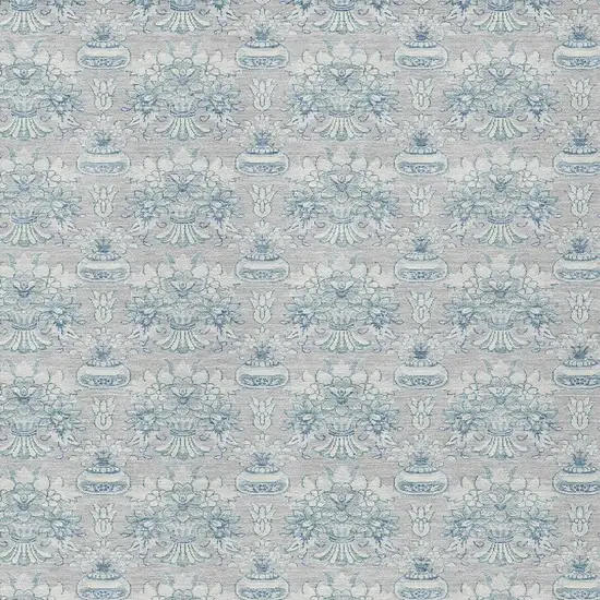 Silver And Gray Floral Washable Indoor Outdoor Area Rug Photo 4